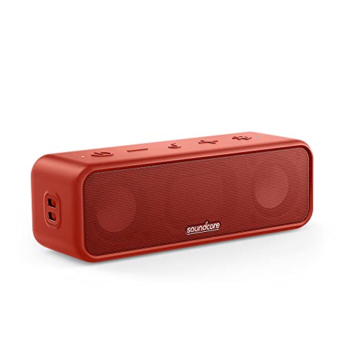Soundcore 3 Bluetooth Lautsprecher, Stereo-Sound, Audiotreiber mit Titan-Membran, PartyCast, BassUp, 24 Stunden Akku, IPX7 Wasserschutz, individueller EQ, für Zuhause, Draußen, Garten (in Rot)