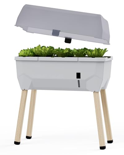 Sammy Salad - Balkonhochbeet - 15 L Wassertank mit Bewässerungssystem - inklusive Wasserstandsanzeige - 40 L Erdvolumen - abnehmbare Haube - 79 x 37 x 95cm - Hochbeet (hellgrau)