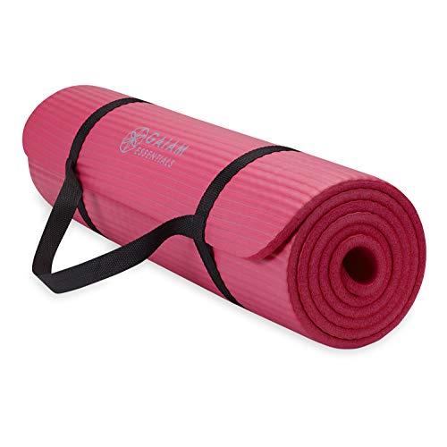 Gaiam Essentials, dicke Yogamatte, Fitness- und Trainingsmatte mit leicht zu verwendendem Yogamatten-Tragegurt, 183 cm L x 61 cm B x 1 cm dick, Rosa