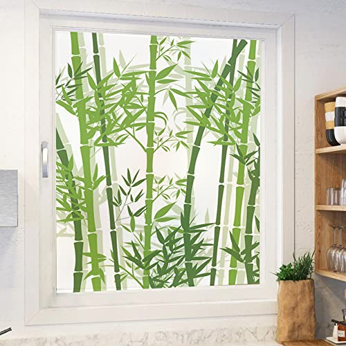 Fensterfolie Blickdicht Sichtschutzfolie Grüne Bambus-Mattglasfolie,90x100cm