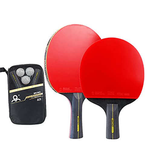 Ping-Pong-Schlägertisch-Tennisschläger-Pickel-in-Gummi-High-Qualitäts-Klinge-Bat-Set mit 3 Ping-Pong-Bällen ist ein tolles Geschenk, um den Bedürfnissen von Anfänger gerecht zu werden,Rot,1Long+1Short
