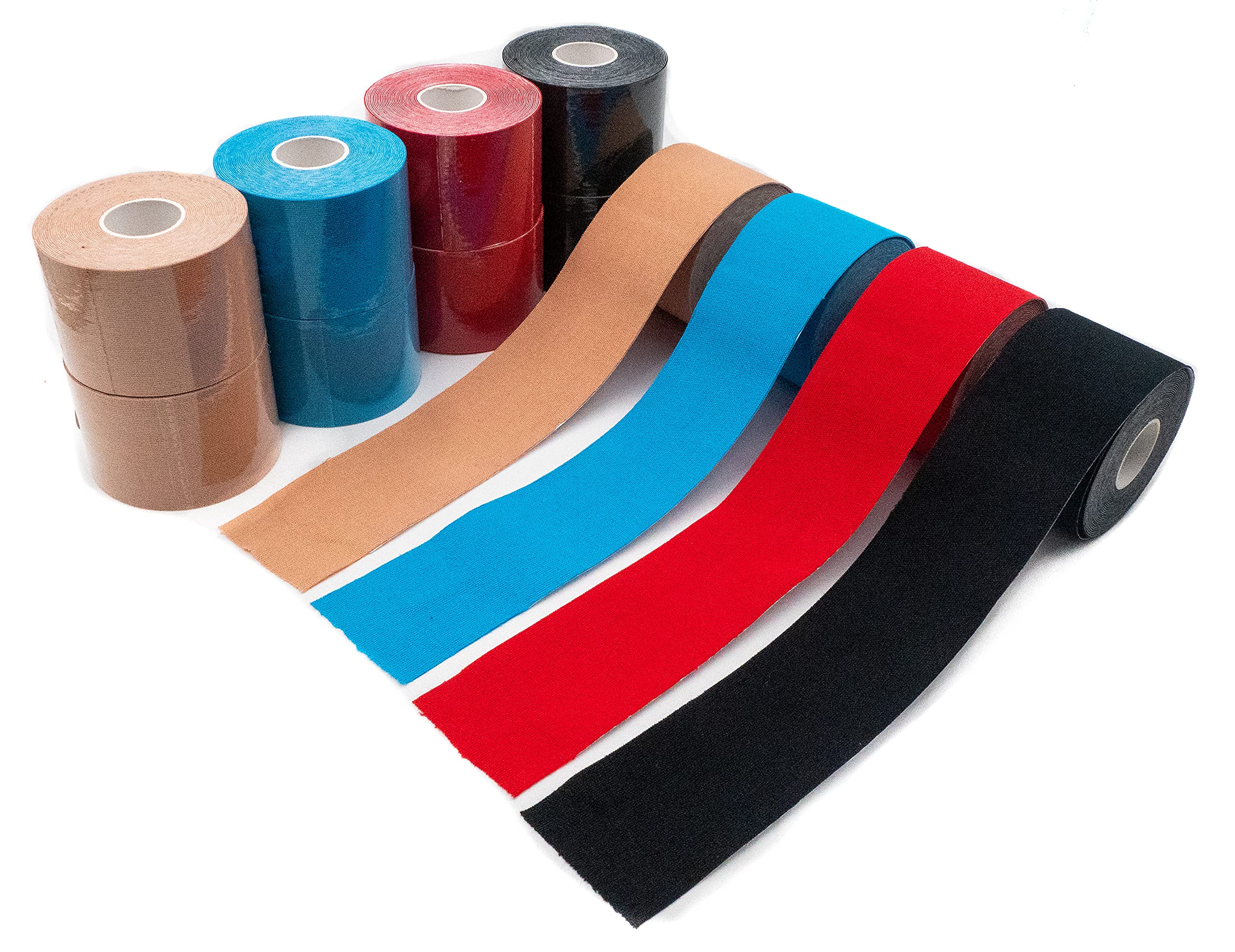 axion Kinesiologie Tapes 12er Misch-Set rot, blau, schwarz, beige | Wasserfeste • hautfreundliche • elastische • selbstklebende Fitness Bandage | Physio-tape optimal für Sport & Alltag - axion