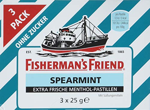 Fisherman's Friend Spearmint, 14er Multipack mit je 3 Beuteln, grüne Minze und Menthol Geschmack, zuckerfrei, Bonbons für frischen Atem, 14 x 75g