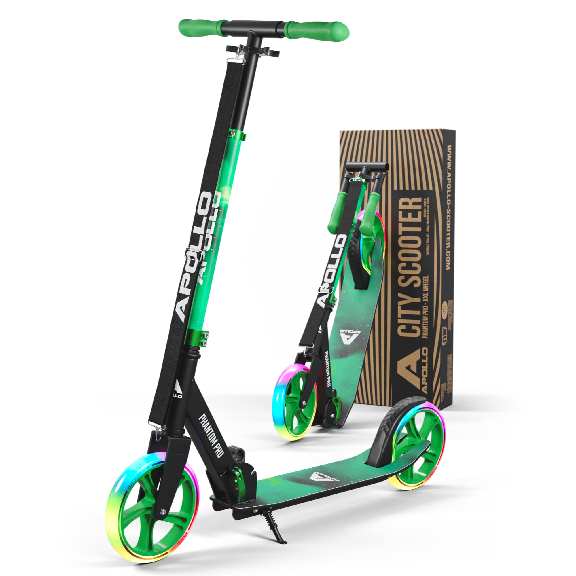 Apollo XXL Wheel Scooter - Phantom Pro Cityroller | Klappbarer City Roller für | Höhenverstellbar, Tretroller für Erwachsene | Kinder 6 Jahre | wahlweise mit LED Rollen | Kinderroller
