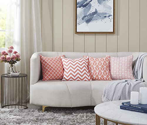 Penguin Home 4er pack koordiniert Dekorative quadratische Kissenbezüge Luxus und stilvolle Taschen für das Wohnzimmer-Sofa, Schlafzimmer mit unsichtbarem Reißverschluss 45 x 45 cm - coral