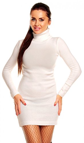 Zeta Ville - Damen Strick-Kleid mit Rollkragen - Minikleid mit Stehkragen - 888z (Ekrü, 44-46, 2XL/3XL)