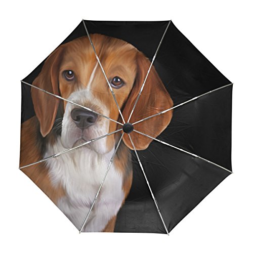 ALAZA Beagle-Hund Schwarz Regenschirm Reise Auto Öffnen Schließen UV-Schutz-windundurchlässiges Leichtes Regenschirm