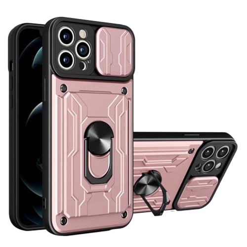 CIBOS Für iPhone 14 Pro Max Slide Card Slot Armor Case für 13 12 11 Pro XR X XS Max Push Window Magnetringabdeckung, Roségold, für iPhone 7,8 Plus