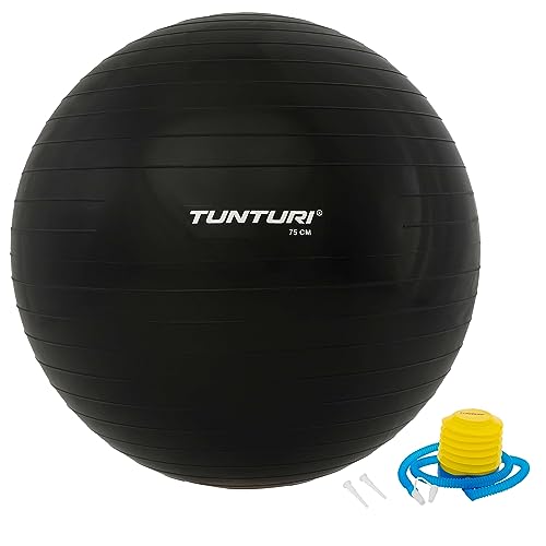 Tunturi Fitnessball - Gymnastikball - Schweizer Ball - 75 cm - Inkl. Pumpe - Schwarz