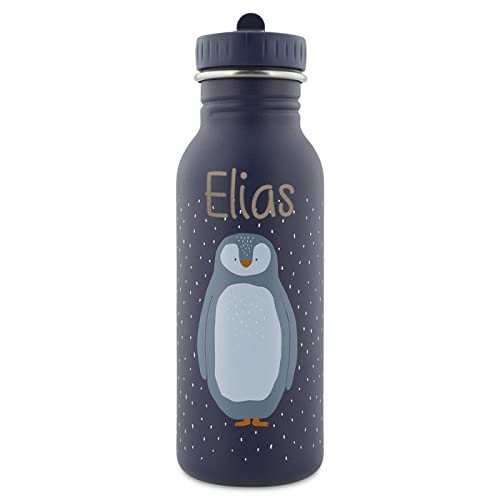 Elfenstall Personalisierte Trixie Baby Edelstahl Trinkflasche mit Namens-Gravur (500 ml, Pinguin)