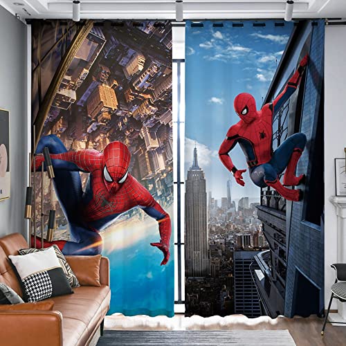 Spiderman Kinderzimmer Vorhänge Jungen Geschenke 2 Panels Fenster Gardinen 3D Digitaldruck Ösen Für Spielzimmer, Kinder Schlafzimmer, Wohnzimmer Dekoration