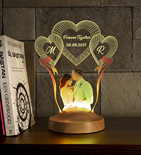 Fotogeschenk Personalisierbar mit eigenem Foto und Text in 3D Bilder Led Motiv Lampe gravieren hochzeit Herz