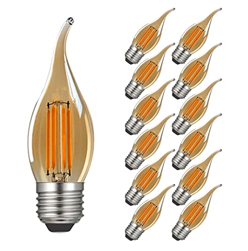 Birne Kerzenform E27 4W Ersetzt 40W, 400 lumen, Warmweiß 2700K, Glühbirne Retro, Glühbirne Vintage E27 Ideal für Nostalgie und Retro Beleuchtung, Amber Glas, 12er Pack - MAYCOLOR