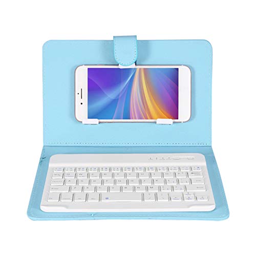 Bindpo Bluetooth Tastatur & Hülle, Universal Wireless Bluetooth Tastatur + Schutzhülle + Ständer für 4,5-6,8 Zoll Handy und Tablet(Blau)