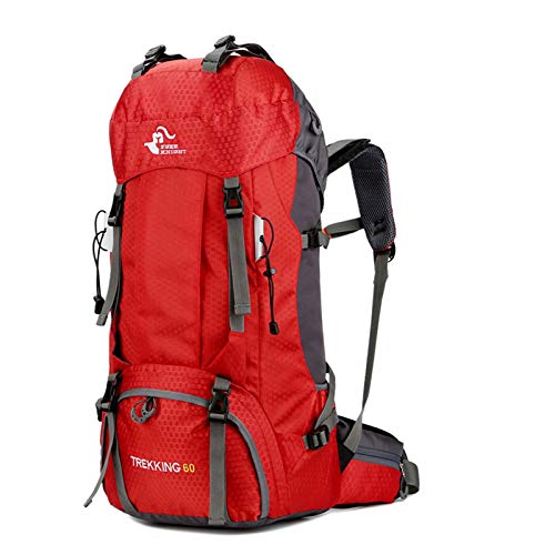 free knight 60L Wasserdichter Rucksack, ultraleichter, packbarer Kletterfischer Reiserucksack Tagesrucksack, handliche Faltbare Camping Outdoor-Rucksack-Tasche mit Regenschutz (Rot)