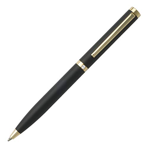 Nina Ricci Kugelschreiber „Strass" Black | Schreibstift mit schwarzen Mattlack mit Kristall-Stein | Blaue Mine | Geschenk-Etui