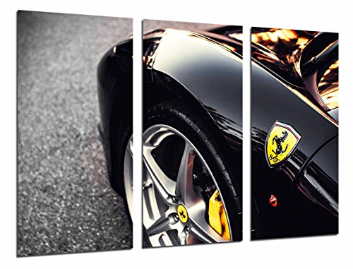 Wandbild - Ferrari schwarzes Auto, 97 x 62 cm, Holzdruck - XXL Format - Kunstdruck, ref.26627