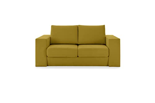 LOOKS by Wolfgang Joop Looks V-1 Designer Sofa mit Hockern, 2 Sitzer Couch, Funktionssofa, gelb, 192x107x96 cm