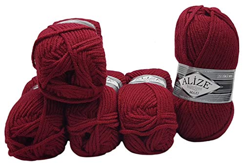 Alize 5 x 100 Gramm Superlana Maxi Wolle, 500 Gramm Strickwolle 75% Acryl 25% Wolle (rot 390)