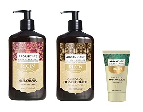 ARGANICARE Rizinus-Reihe – Shampoo für Wachstumsbeschleunigung, 400 ml + Conditioner-Shampoo 400 ml + Maske 50 ml – mit Bio-Rizinusöl – nährt | Stärke | Feuchtigkeit für alle Haartypen