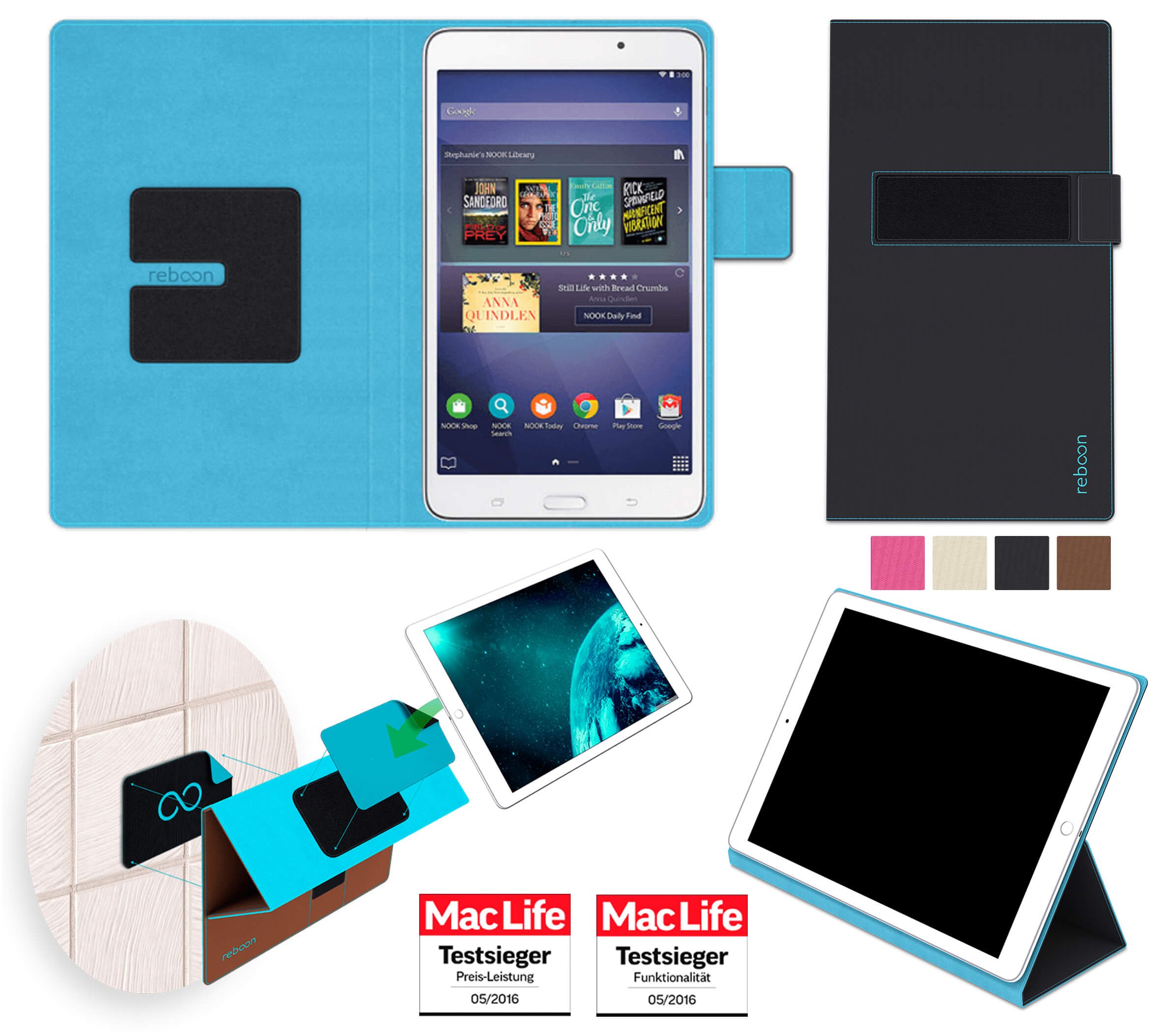 reboon booncover Tablet Hülle | u.a. für Google Nexus 7, HP Slate 7 | schwarz Gr. S2 | Tablet Tasche, Standfunktion, Kfz Tablet Halterung & mehr