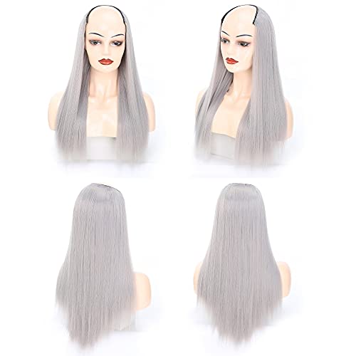 Perücke 24-Zoll-Damen-halbe Perücke, u gerade langes und welliges Haar U-förmige Perücke Verlängerung synthetischer Haarteil für Party (Color : St 0906)
