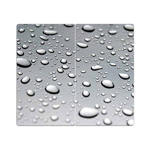 DEKOGLAS Herdabdeckplatten Set inkl. Noppen aus Glas 'Wassertropfen', Herd Ceranfeld Abdeckung, 2-teilig universal 2x 52x30 cm