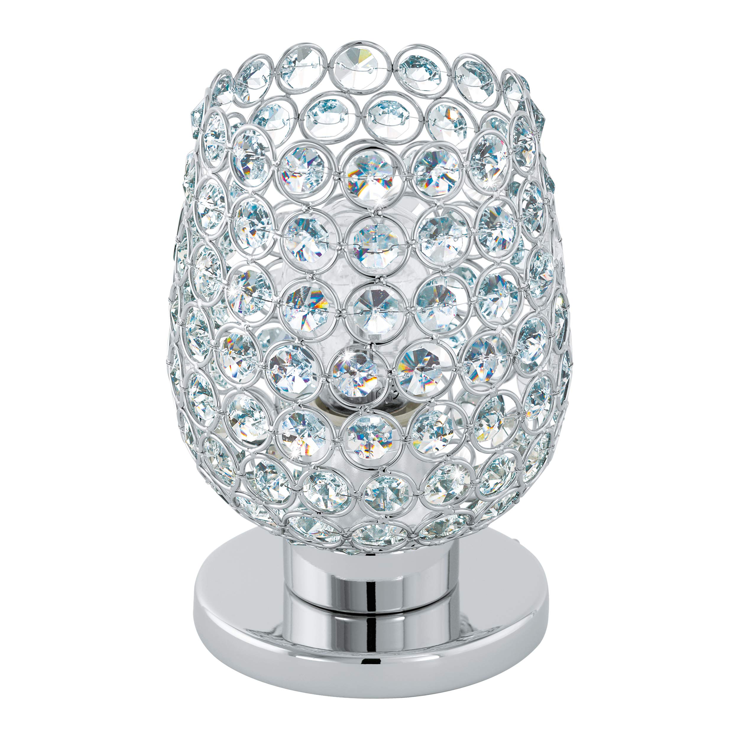 EGLO Tischlampe Bonares 1, 1 flammige Tischleuchte, Elegant, Nachttischlampe aus Stahl und Kristall, Wohnzimmerlampe in Chrom, Klar, Lampe mit Schalter, E27 Fassung