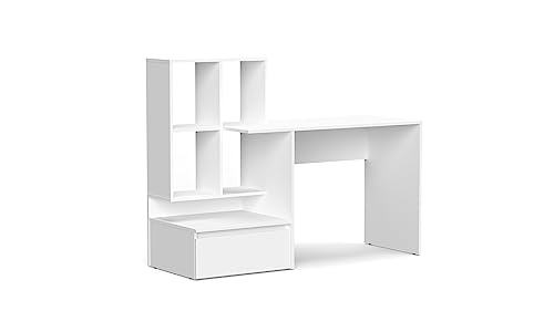 Polini Home Schreibtisch Arbeitstisch Bürotisch PACO PC2 mit Regal weiß