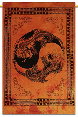 Yin Yang Dragon Gedruckt Wandhängende Baumwolle Tapisserie Poster Größe Décor Throw 42" x 30" Zoll