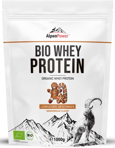 AlpenPower BIO WHEY Protein Lebkuchen 1 kg - 100% natürliche Zutaten & ohne Zusatzstoffe - Hochwertiges CFM Eiweiß-Pulver aus bester Bio-Alpenmilch