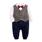 Baby Formale Outfit Jungen Smoking Plaid Gentleman Anzug Onesie Overall (D Rot,18-24M)