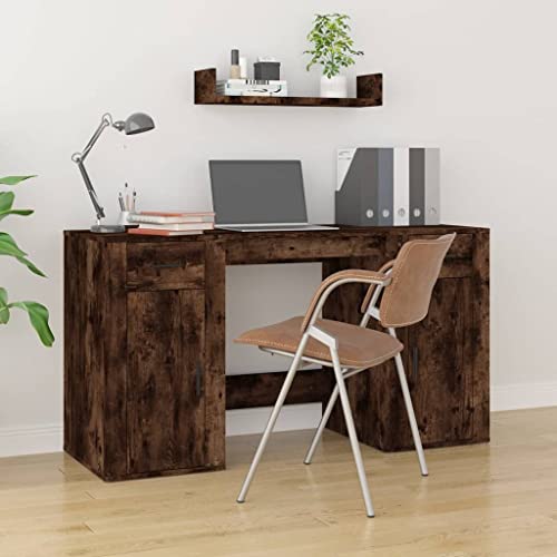 CKioict Schreibtisch mit Stauraum Räuchereiche Holzwerkstoff kinderschreibtisch computertisch Bürotisch Geeignet für Büros, Wohnungen, leerstehende Räume