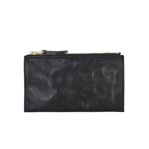 GHQYP Brieftasche mit Hauptschicht aus Rindsleder, Clutch mit doppeltem Reißverschluss, langes Handgelenk, faltig, Vintage-Clutch für Erwachsene, Jugendliche, Familie