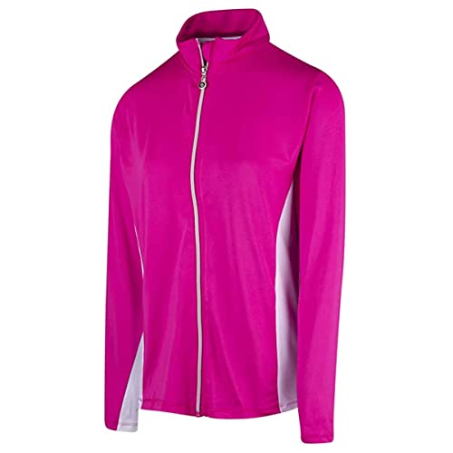 Island Green Damen Golfshirt mit durchgehendem Reißverschluss, kontrastierend, atmungsaktiv, feuchtigkeitsableitend, Damen, Golfhemd, IGLTL2055_HPIWH_S, Hot Pink/Weiß, S
