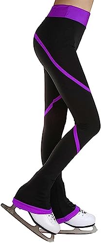 HMLOPX Übung Laufen Damen-Eislaufhose, atmungsaktive Eislauf-Leggings mit Farbstreifen, Eiskunstlauf-Trainingsanzüge und Samthose (Color : Purple, Size : L/Large)