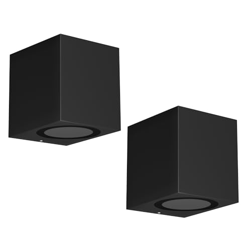 ledscom.de Wand-Lampe ALSE Downlight, Outdoor, schwarz, Aluminium, eckig, inkl. GU10 LED Lampe, je 450lm warmweiß, 2 Stk.