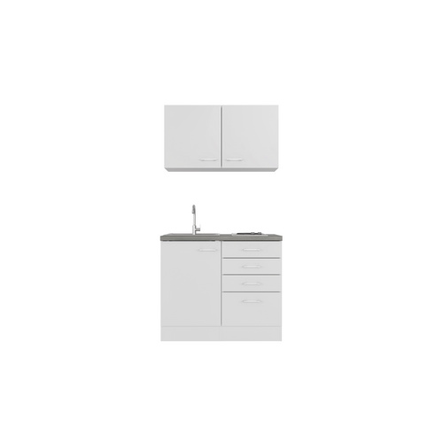 Flex-Well Miniküche, mit E-Geräten, Gesamtbreite: 100 cm, Arbeitsplatte mit Melaminharz-Beschichtung - weiss 2