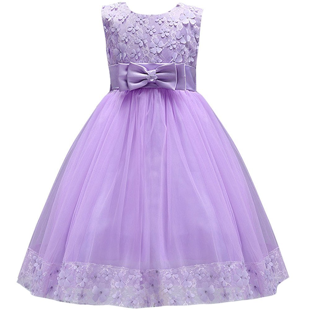 IBTOM CASTLE Mädchen Kinder Spitzen Stickerei Abendkleid Prinzessin Blumen Mädchen Baby Lavendel 6-7 Jahre