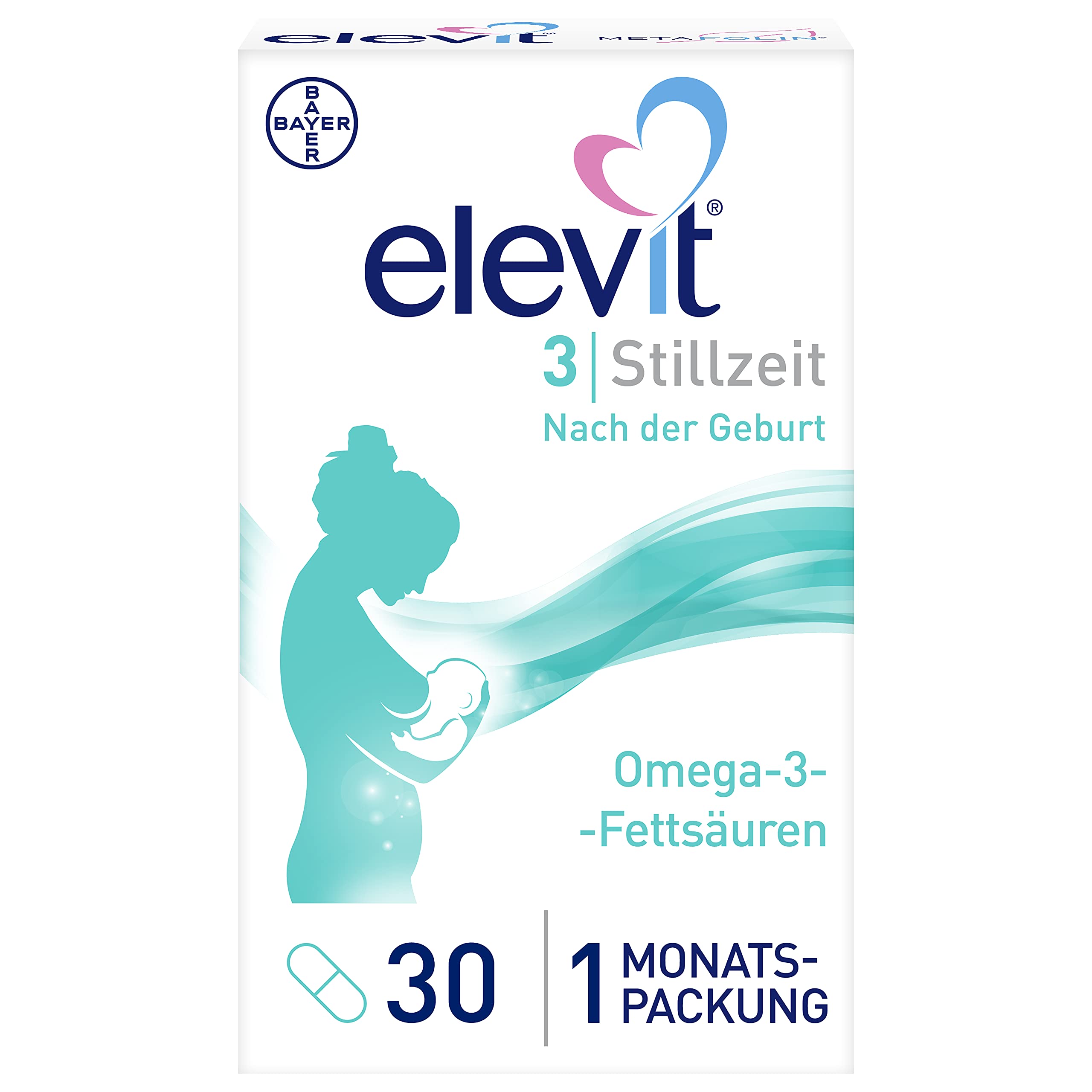 Elevit 3 - Nährstoffversorgung von Mutter und Kind ab der Stillzeit - Nahrungsergänzungsmittel mit Omega-3-Fettsäuren, Vitaminen und Mineralstoffen - 1 x 30 Kapseln
