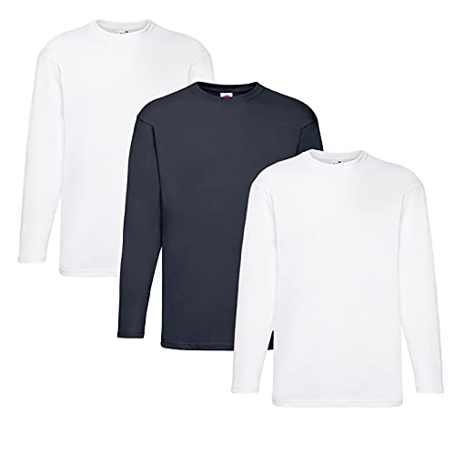 Fruit of the Loom Valueweight Long Sleeve T, Größe:L, Farbe:2 Weiss + 1 Deep Navy + 1 HLKauf Notizblock