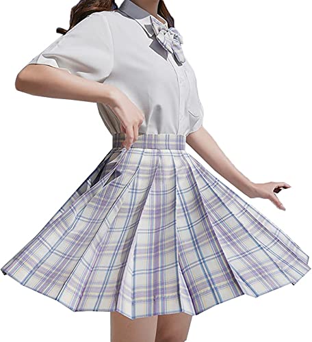 Japanische Schulmädchen Uniform, Teenager Mädchen Kawaii JK Schuluniform Anime Kleid Kragen Hemd Kostüm (XL, Lila)