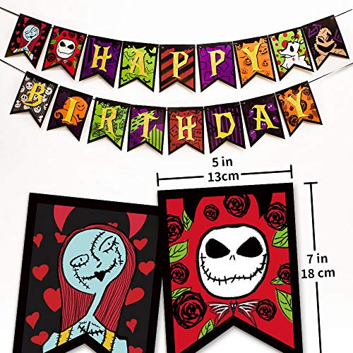 Madodo, Nightmare Before Christmas inspiriertes Geburtstagsbanner, Happy Birthday Banner, Film, Jack, Sally, Halloween, Weihnachten, Geburtstagsgeschenke, Partyzubehör, Partydekoration