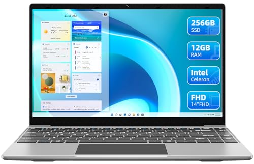 jumper Laptop 14 Zoll IPS Full HD, Intel Quad-Core Prozessor Notebook, 12 GB DDR4 256 GB SSD, Bluetooth 4.0, 1920 x 1080, 2.4G/5G WiFi, Type-C, Mini HDMI, Grau, 2023