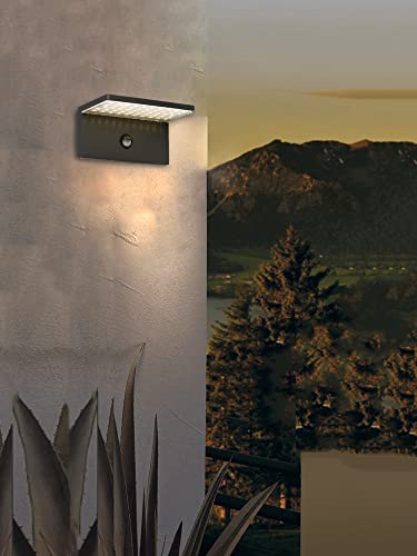 Dapo Hochwertige moderne LED-Außen-Wand-Leuchte-Lampe OSAKA Alu-Druckguss schwarz, mit Sensor, 50 eingebaute LED's 11,2W, 19x12,3x9,6 cm, IP44