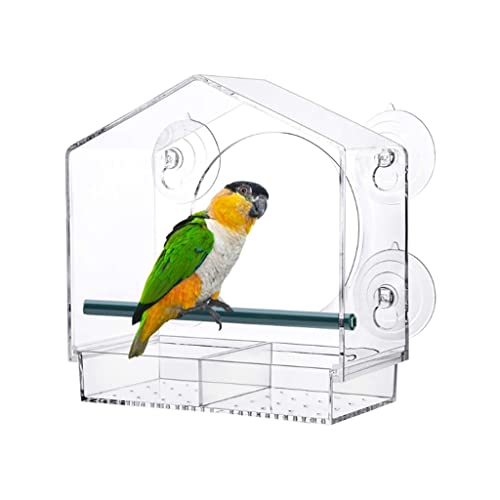 Transparente Acryl-Vogelfutterstation, Fensterhalterung mit starkem Saugnapf, Samenschale, Outdoor-Vogelfutterstation für Finken (A, Einheitsgröße)