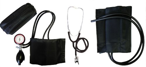 Blutdruckmessgerät Oberarm 2- Schlauch Set Typ XL extra mit extra XL Klettmanschette + Doppelkopfstethoskop schwarz Stetoskop Stethoskope Doppelkopf 1 Set