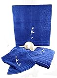 osters muschel-sammler-shop Hochwertige - Flauschige und saugfähige Baumwoll-Handtücher in royal-blau mit weißer Sylt Stickerei - Exclusiv (Handtuch 50x100)