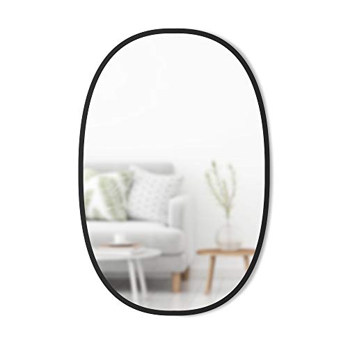 Umbra Hub Wandspiegel - Ovaler Spiegel für Diele, Badezimmer, Wohnzimmer und Mehr, Glass / Gummi, Schwarz