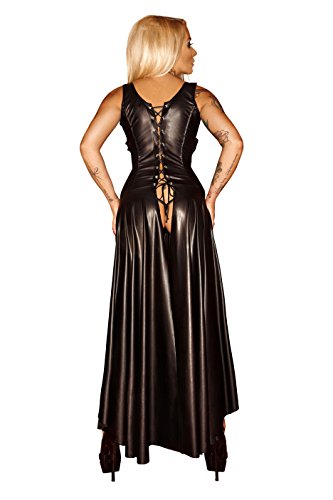 Noir Handmade Schwarzes Damen Dessous fetisch Maxikleid Wetlook Kleid mit Schnürung brustfrei lang 5XL